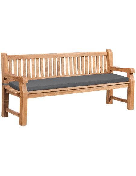 Grand Banc de jardin avec coussin 3 places 200 cm Bois de teck Naturel Tissu Gris foncé Kelor - 1