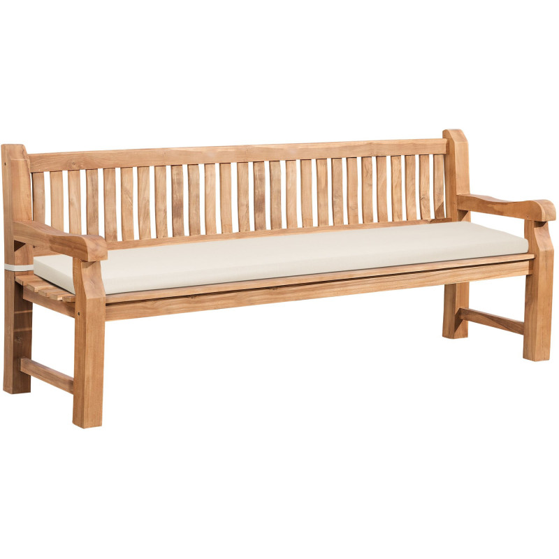Grand Banc de jardin avec coussin 4 places 220 cm Bois de teck Naturel Tissu Blanc crème Kelor - 1