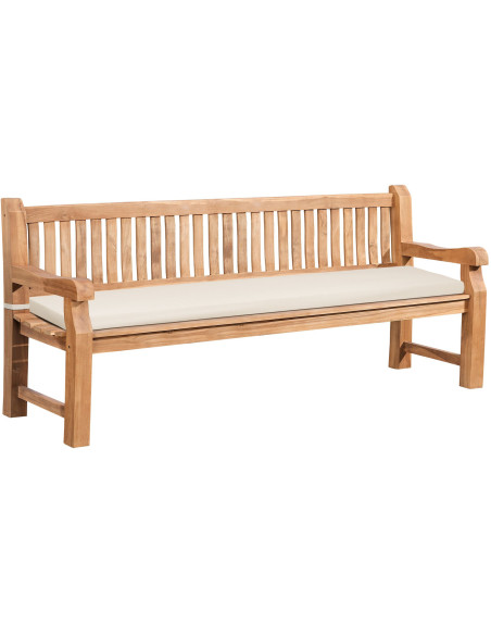 Grand Banc de jardin avec coussin 4 places 220 cm Bois de teck Naturel Tissu Blanc crème Kelor - 1