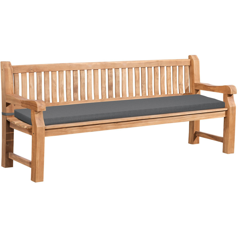 Grand Banc de jardin avec coussin 4 places 220 cm Bois de teck Naturel Tissu Gris foncé Kelor - 1