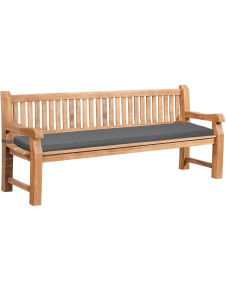 Grand Banc de jardin avec coussin 4 places 220 cm Bois de teck Naturel Tissu Gris foncé Kelor - 1