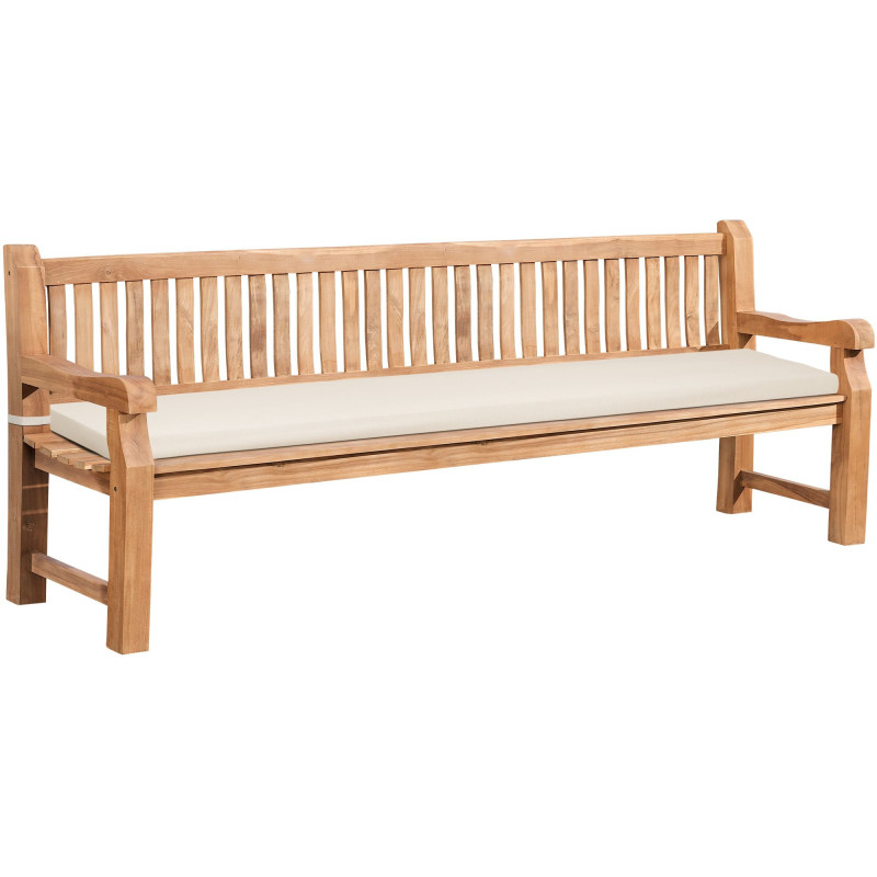 Grand Banc de jardin avec coussin 4 places 240 cm Bois de teck Naturel Tissu Blanc crème Kelor - 1