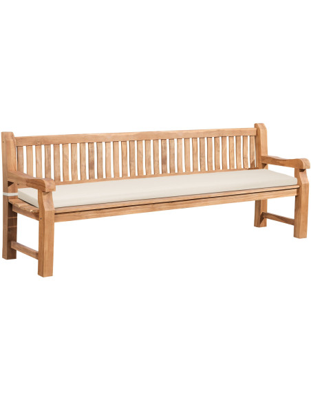 Grand Banc de jardin avec coussin 4 places 240 cm Bois de teck Naturel Tissu Blanc crème Kelor - 1