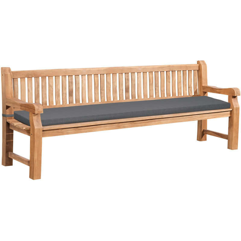 Grand Banc de jardin avec coussin 4 places 240 cm Bois de teck Naturel Tissu Gris foncé Kelor - 1