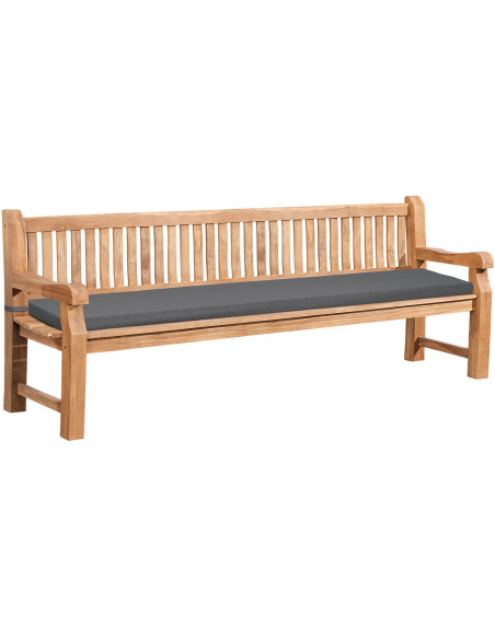Grand Banc de jardin avec coussin 4 places 240 cm Bois de teck Naturel Tissu Gris foncé Kelor - 1