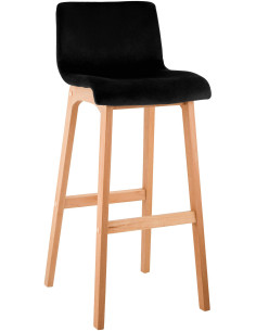 Tabouret de bar scandinave Velours Noir Bois de hêtre Naturel Ociel - 1