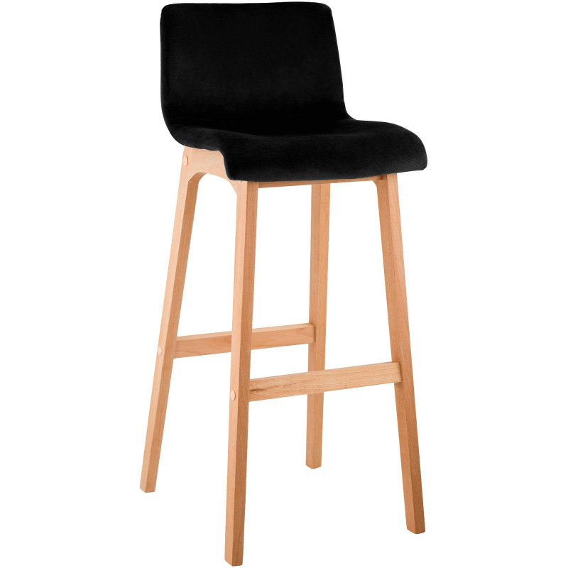 Tabouret de bar scandinave Velours Noir Bois de hêtre Naturel Ociel - 1