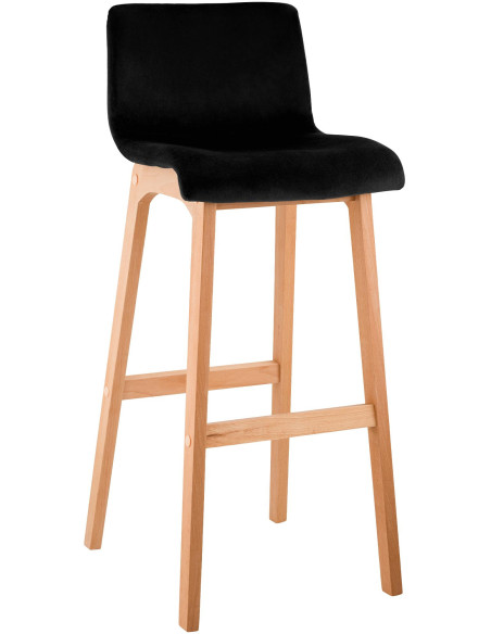 Tabouret de bar scandinave Velours Noir Bois de hêtre Naturel Ociel - 1