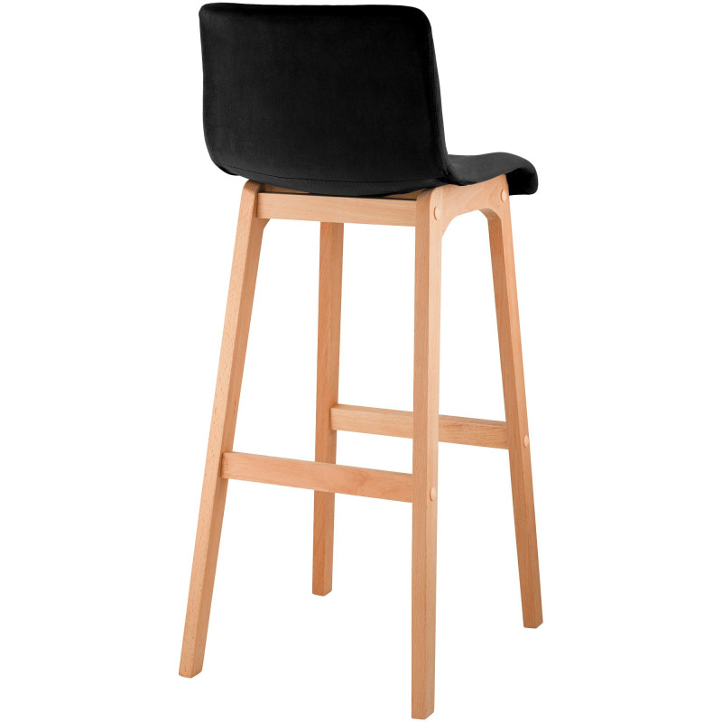 Tabouret de bar scandinave Velours Noir Bois de hêtre Naturel Ociel - 2