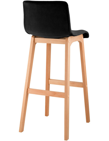 Tabouret de bar scandinave Velours Noir Bois de hêtre Naturel Ociel - 2