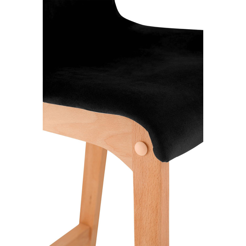 Tabouret de bar scandinave Velours Noir Bois de hêtre Naturel Ociel - 3