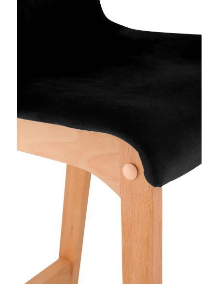 Tabouret de bar scandinave Velours Noir Bois de hêtre Naturel Ociel - 3
