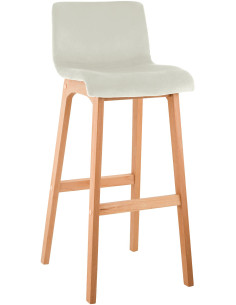 Tabouret de bar scandinave Velours Blanc crème Bois de hêtre Naturel Ociel - 1