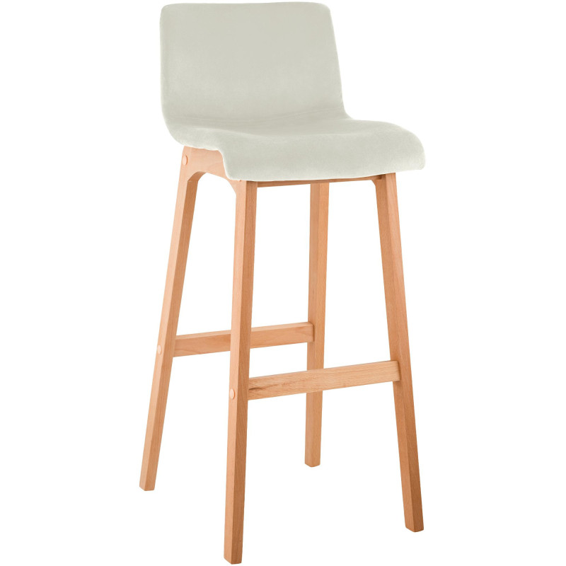 Tabouret de bar scandinave Velours Blanc crème Bois de hêtre Naturel Ociel - 1
