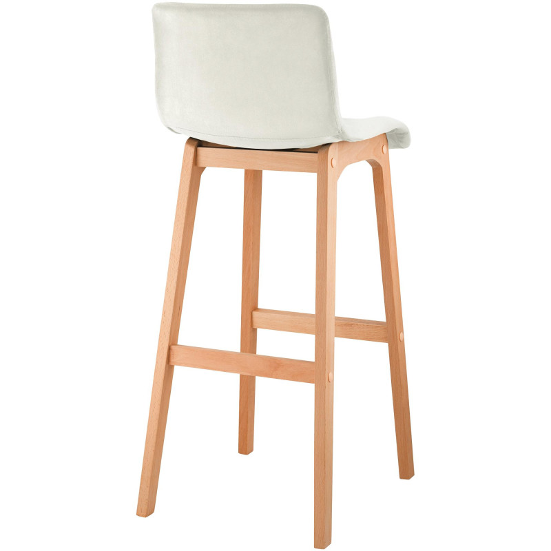 Tabouret de bar scandinave Velours Blanc crème Bois de hêtre Naturel Ociel - 2