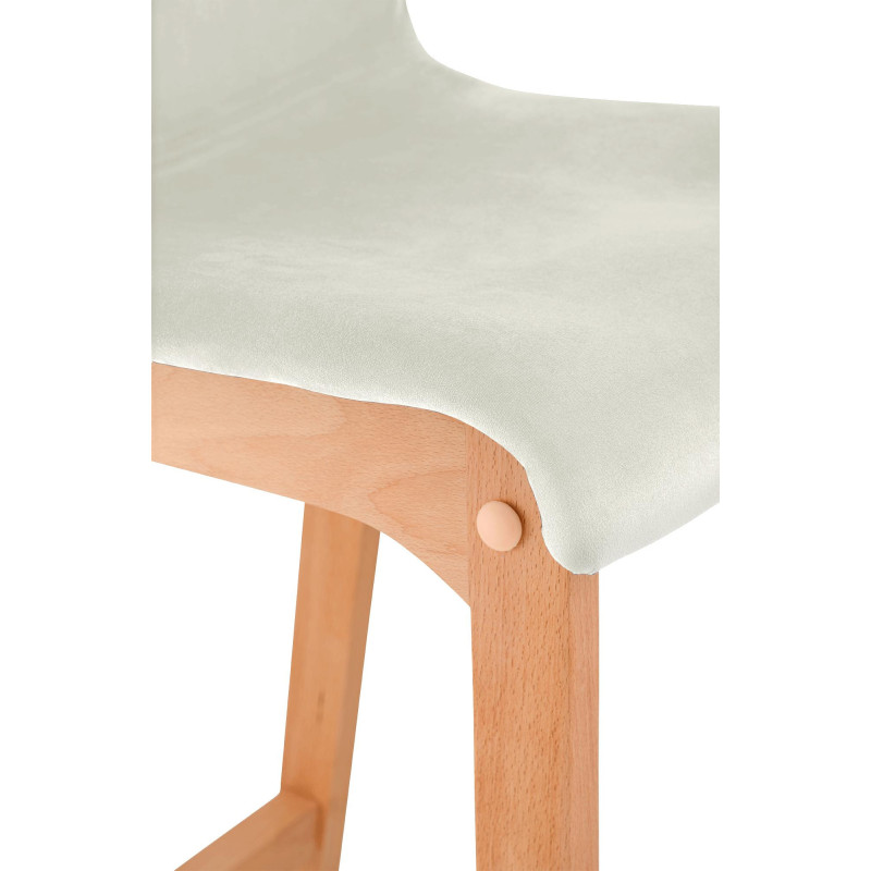Tabouret de bar scandinave Velours Blanc crème Bois de hêtre Naturel Ociel - 3