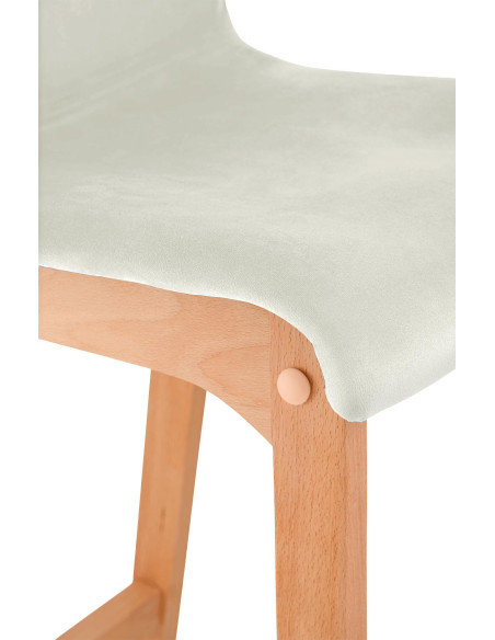 Tabouret de bar scandinave Velours Blanc crème Bois de hêtre Naturel Ociel - 3