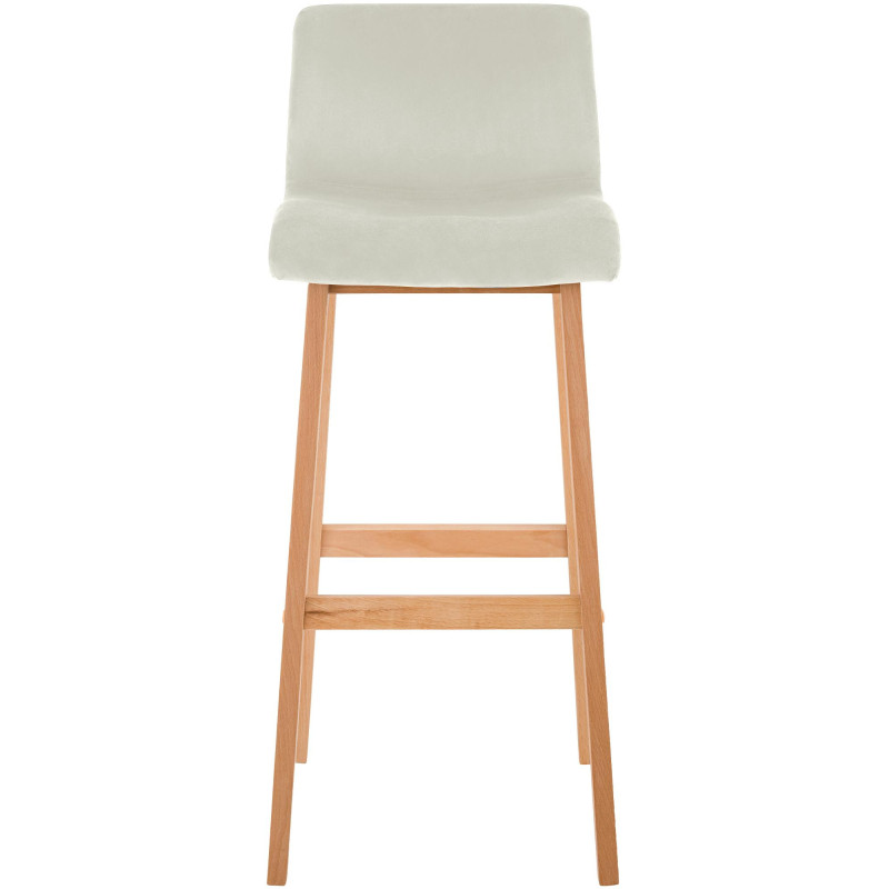 Tabouret de bar scandinave Velours Blanc crème Bois de hêtre Naturel Ociel - 4