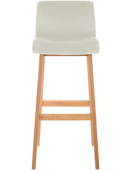 Tabouret de bar scandinave Velours Blanc crème Bois de hêtre Naturel Ociel - 4