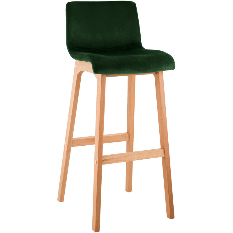 Tabouret de bar scandinave Velours Vert Bois de hêtre Naturel Ociel - 1