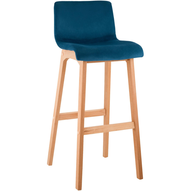 Tabouret de bar scandinave Velours Bleu Bois de hêtre Naturel Ociel - 1