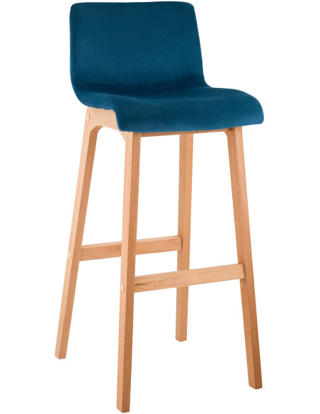 Tabouret de bar scandinave Velours Bleu Bois de hêtre Naturel Ociel - 1