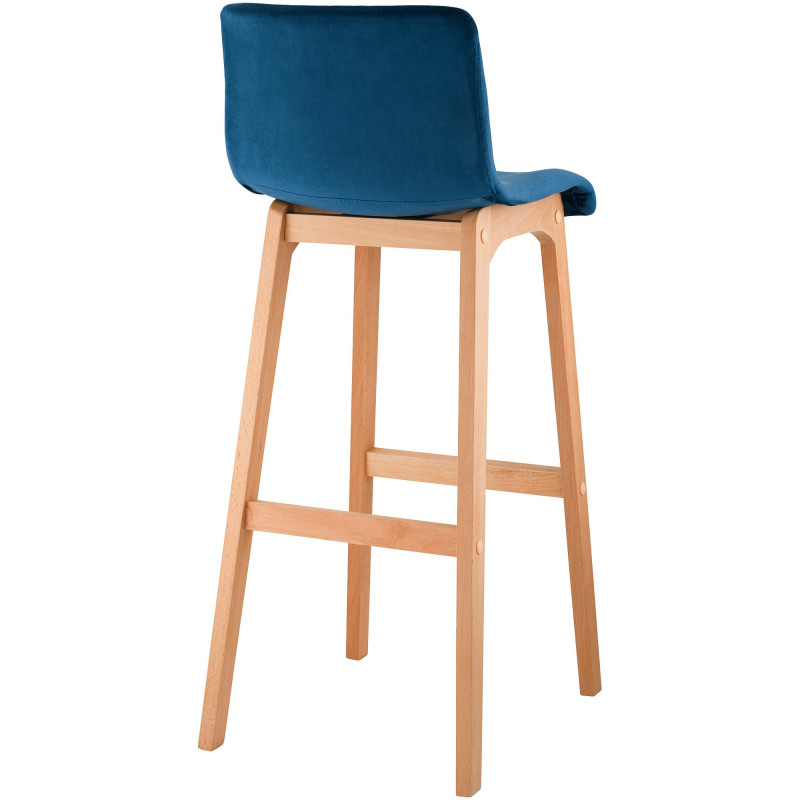 Tabouret de bar scandinave Velours Bleu Bois de hêtre Naturel Ociel - 2