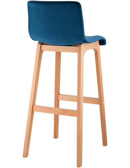 Tabouret de bar scandinave Velours Bleu Bois de hêtre Naturel Ociel - 2