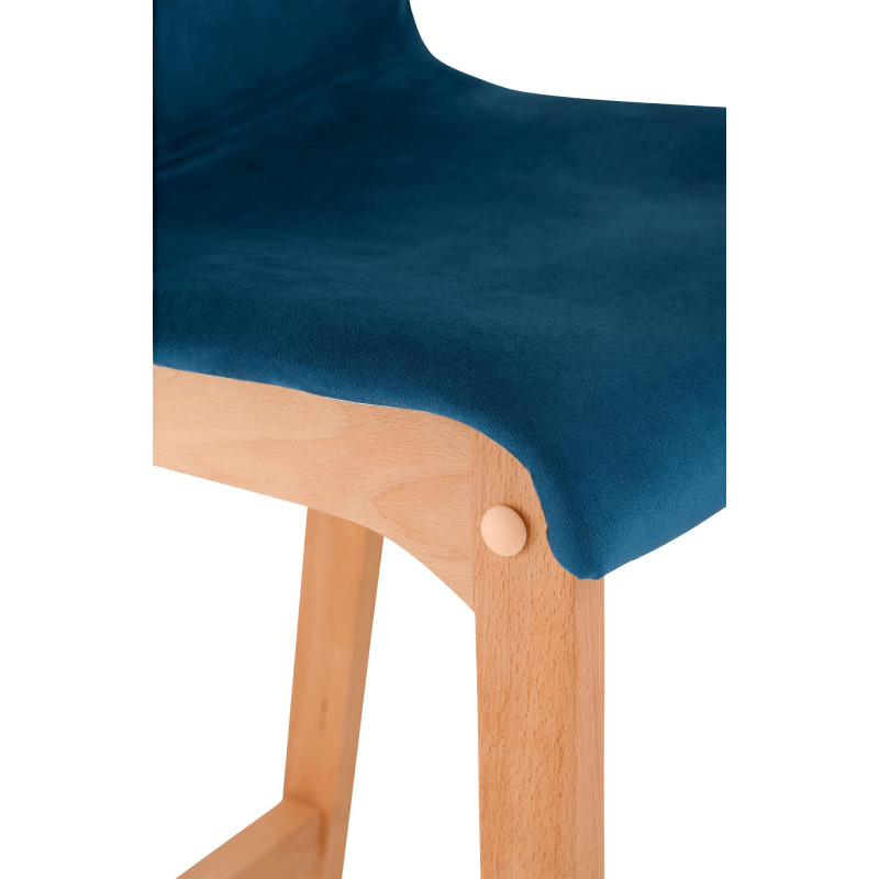 Tabouret de bar scandinave Velours Bleu Bois de hêtre Naturel Ociel - 3