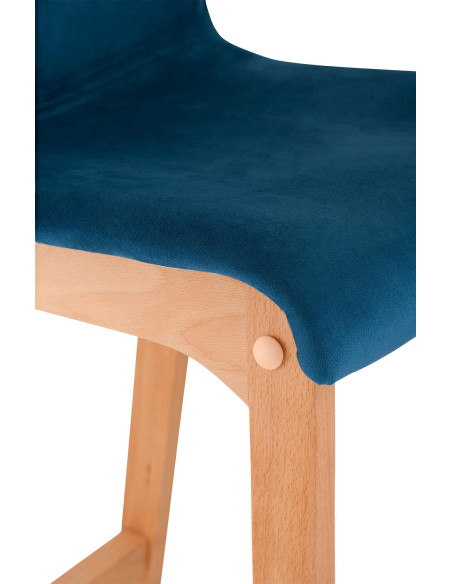 Tabouret de bar scandinave Velours Bleu Bois de hêtre Naturel Ociel - 3