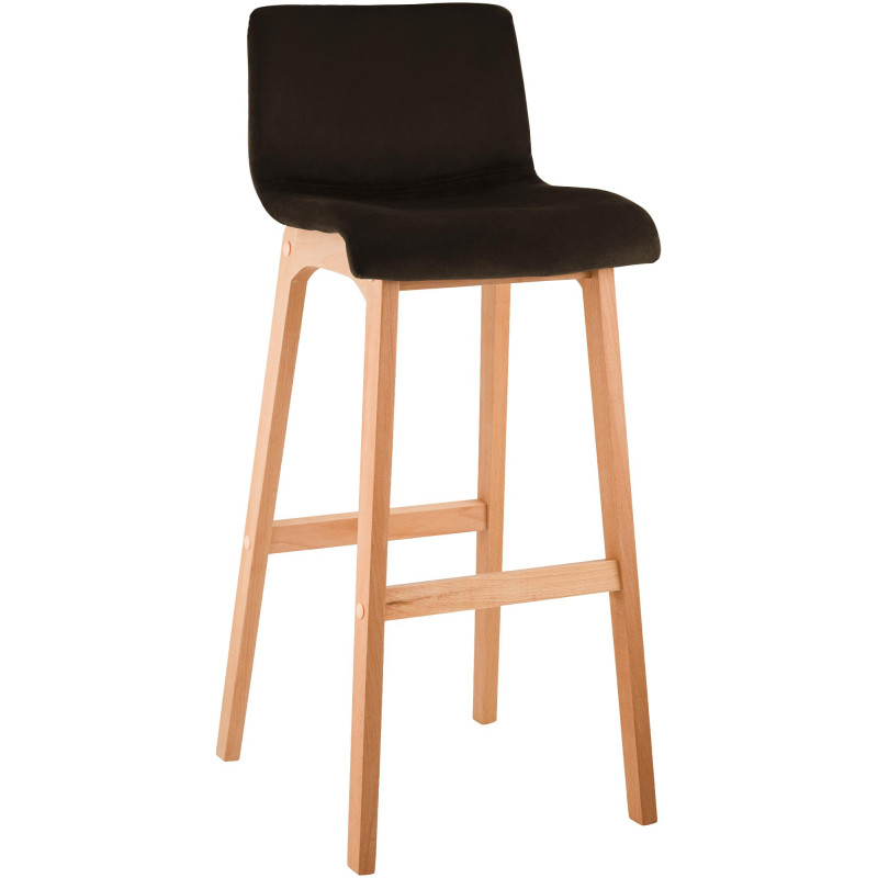 Tabouret de bar scandinave Velours Marron Bois de hêtre Naturel Ociel - 1