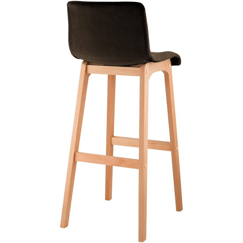 Tabouret de bar scandinave Velours Marron Bois de hêtre Naturel Ociel - 2