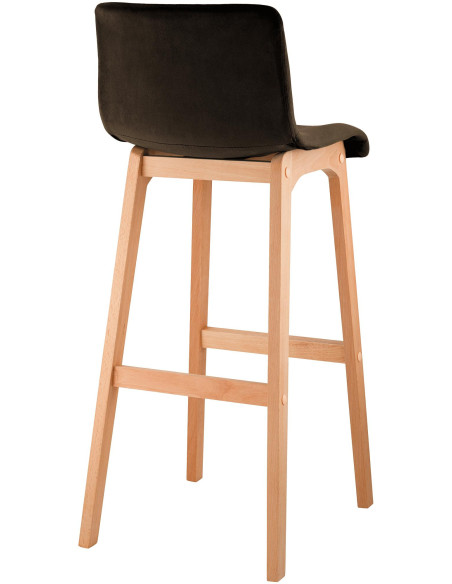 Tabouret de bar scandinave Velours Marron Bois de hêtre Naturel Ociel - 2