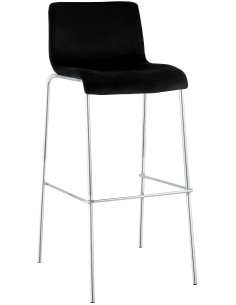 Tabouret de bar moderne chic Velours Noir Métal Argenté Chromé Zeyon - 1