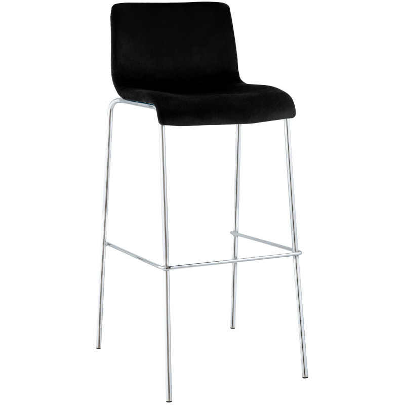 Tabouret de bar moderne chic Velours Noir Métal Argenté Chromé Zeyon - 1