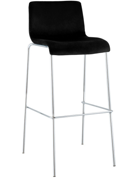 Tabouret de bar moderne chic Velours Noir Métal Argenté Chromé Zeyon - 1