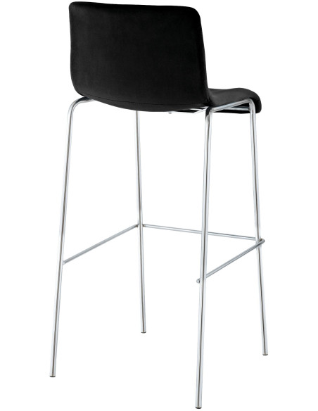 Tabouret de bar moderne chic Velours Noir Métal Argenté Chromé Zeyon - 2