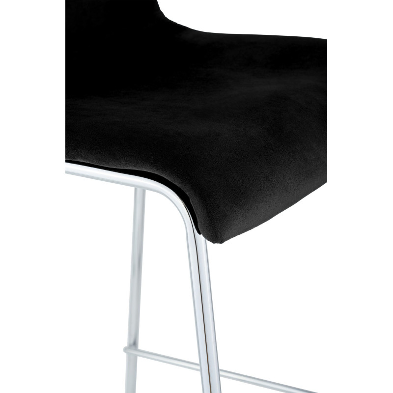 Tabouret de bar moderne chic Velours Noir Métal Argenté Chromé Zeyon - 3