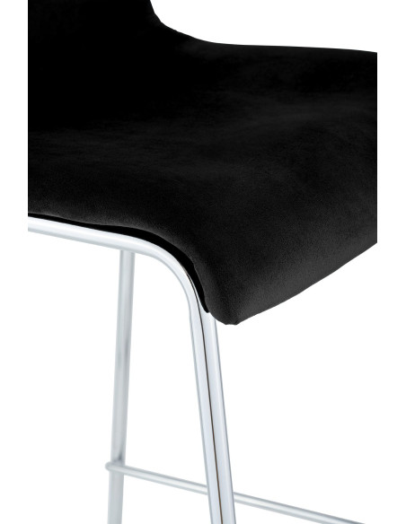 Tabouret de bar moderne chic Velours Noir Métal Argenté Chromé Zeyon - 3
