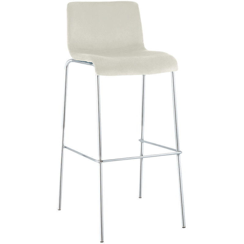 Tabouret de bar moderne chic Velours Blanc crème Métal Argenté Chromé Zeyon - 1