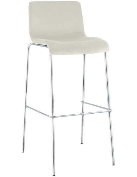 Tabouret de bar moderne chic Velours Blanc crème Métal Argenté Chromé Zeyon - 1
