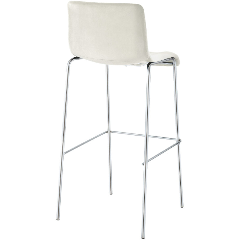 Tabouret de bar moderne chic Velours Blanc crème Métal Argenté Chromé Zeyon - 2