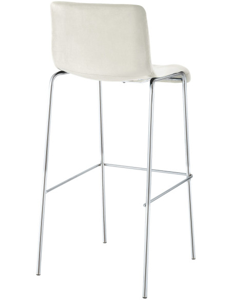 Tabouret de bar moderne chic Velours Blanc crème Métal Argenté Chromé Zeyon - 2
