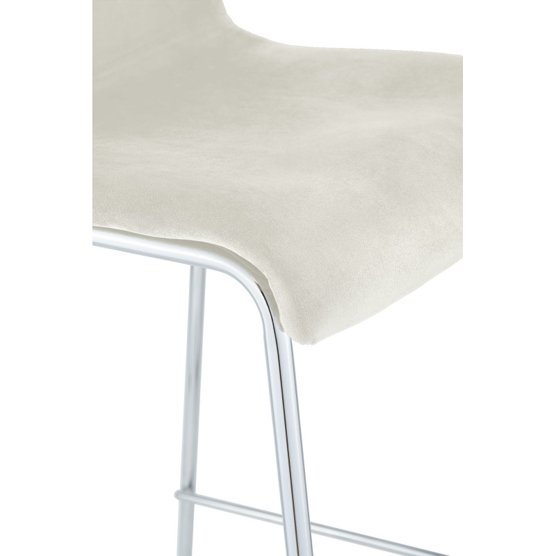 Tabouret de bar moderne chic Velours Blanc crème Métal Argenté Chromé Zeyon - 3