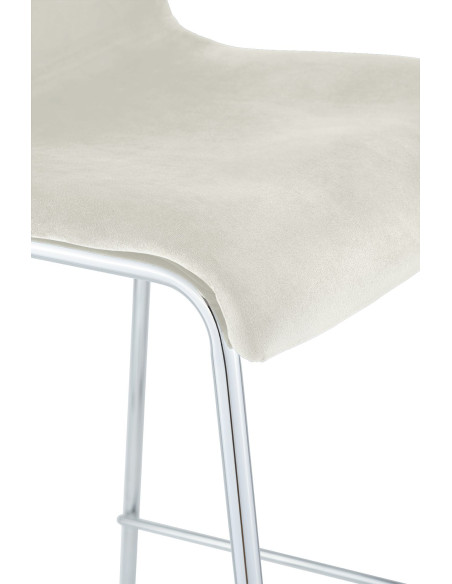 Tabouret de bar moderne chic Velours Blanc crème Métal Argenté Chromé Zeyon - 3