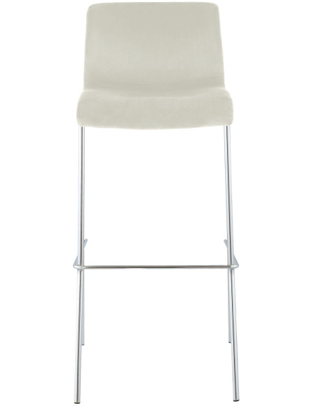 Tabouret de bar moderne chic Velours Blanc crème Métal Argenté Chromé Zeyon - 4