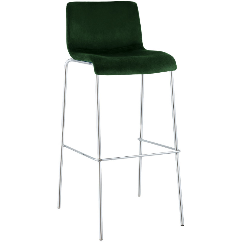 Tabouret de bar moderne chic Velours Vert Métal Argenté Chromé Zeyon - 1