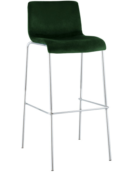 Tabouret de bar moderne chic Velours Vert Métal Argenté Chromé Zeyon - 1