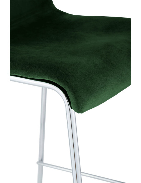 Tabouret de bar moderne chic Velours Vert Métal Argenté Chromé Zeyon - 4