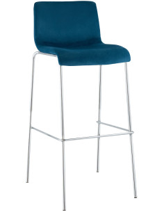Tabouret de bar moderne chic Velours Bleu Métal Argenté Chromé Zeyon - 1